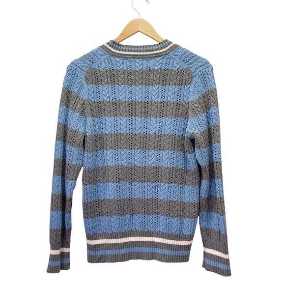 Liz Claiborne Cotton Cable Knit Sweater Size XL Blue Gray Stripe V-Neck VTG - Picture 7 of 12